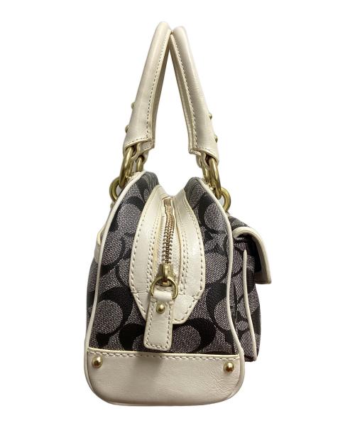 COACH（コーチ）COACH (コーチ) ヘリテージ ストライプ スモール ドームド サッチェル ハンドバッグ ブラック×ホワイトの古着・服飾アイテム