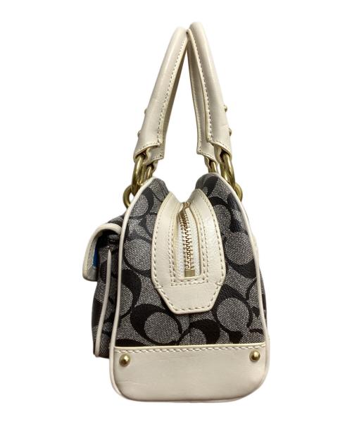 COACH（コーチ）COACH (コーチ) ヘリテージ ストライプ スモール ドームド サッチェル ハンドバッグ ブラック×ホワイトの古着・服飾アイテム