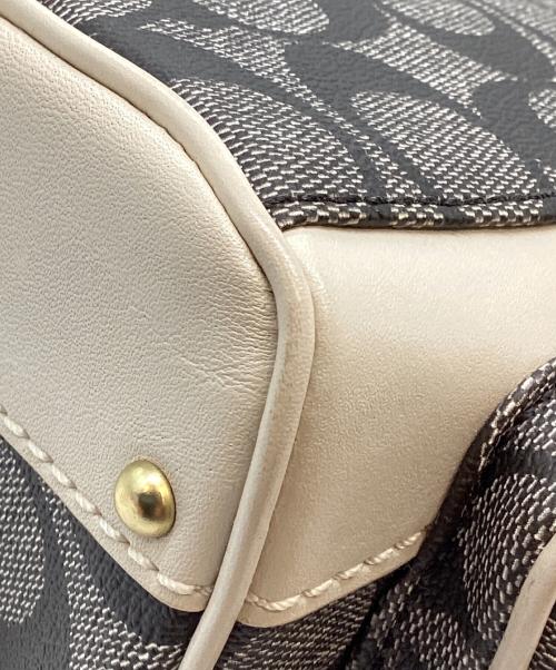 COACH（コーチ）COACH (コーチ) ヘリテージ ストライプ スモール ドームド サッチェル ハンドバッグ ブラック×ホワイトの古着・服飾アイテム