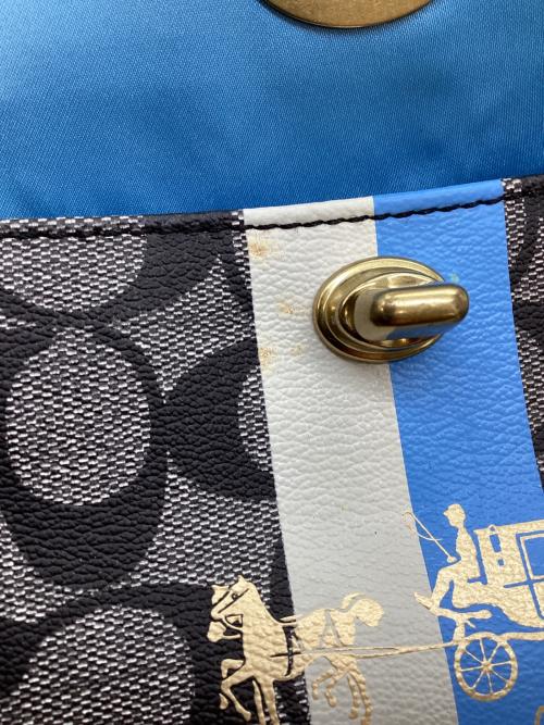 COACH（コーチ）COACH (コーチ) ヘリテージ ストライプ スモール ドームド サッチェル ハンドバッグ ブラック×ホワイトの古着・服飾アイテム