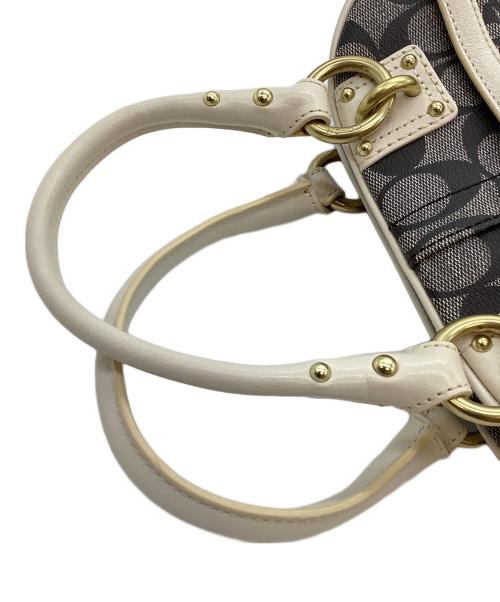 COACH（コーチ）COACH (コーチ) ヘリテージ ストライプ スモール ドームド サッチェル ハンドバッグ ブラック×ホワイトの古着・服飾アイテム