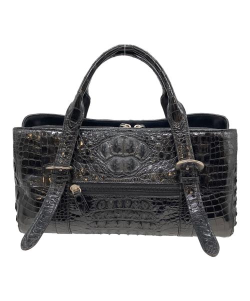 その他ブランド（ソノタブランド）その他ブランド (ソノタブランド) クロコダイルレザー ハンドバッグ ブラックの古着・服飾アイテム