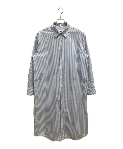 A.P.C.（アーペーセー）A.P.C. (アーペーセー) LACOSTE (ラコステ) 長袖ワンピース ホワイト×スカイブルー サイズ:SIZE Mの古着・服飾アイテム