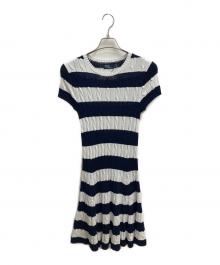 POLO RALPH LAUREN（ポロ・ラルフローレン）の古着「Striped Cable-Knit Sweater Dress 半袖ワンピース」｜ホワイト×ネイビー