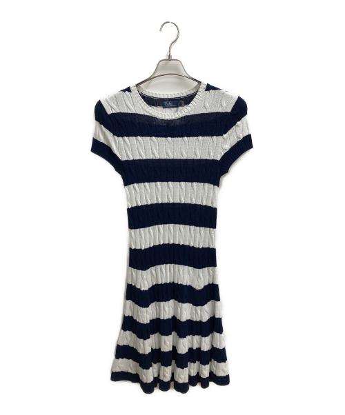 POLO RALPH LAUREN（ポロ・ラルフローレン）POLO RALPH LAUREN (ポロ・ラルフローレン) Striped Cable-Knit Sweater Dress 半袖ワンピース ホワイト×ネイビー サイズ:SIZE Sの古着・服飾アイテム