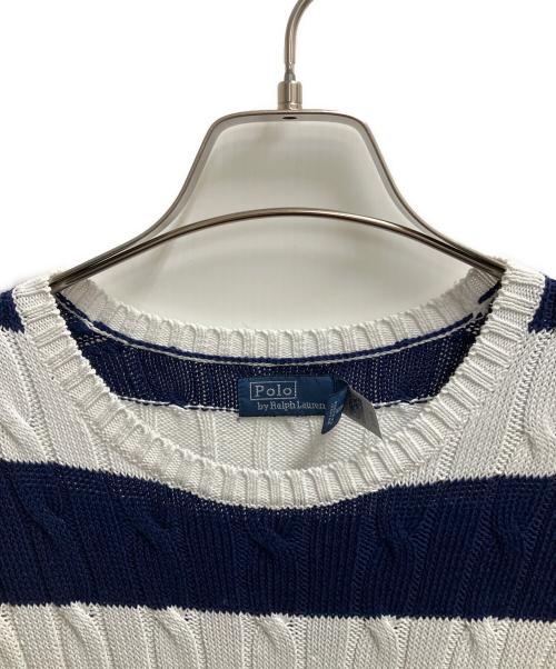 POLO RALPH LAUREN（ポロ・ラルフローレン）POLO RALPH LAUREN (ポロ・ラルフローレン) Striped Cable-Knit Sweater Dress 半袖ワンピース ホワイト×ネイビー サイズ:SIZE Sの古着・服飾アイテム
