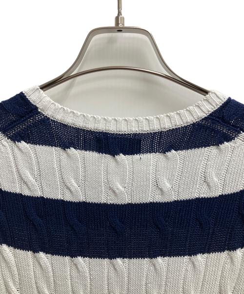POLO RALPH LAUREN（ポロ・ラルフローレン）POLO RALPH LAUREN (ポロ・ラルフローレン) Striped Cable-Knit Sweater Dress 半袖ワンピース ホワイト×ネイビー サイズ:SIZE Sの古着・服飾アイテム
