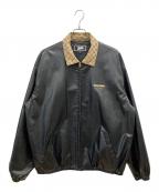 MOBBモブ）の古着「フェイクレザージャケット」｜ブラック×ベージュ