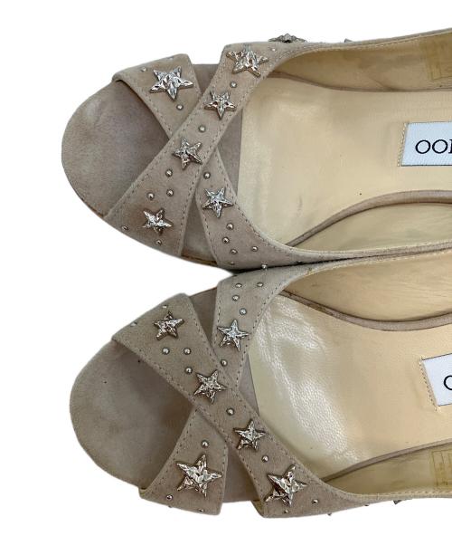 JIMMY CHOO（ジミーチュウ）JIMMY CHOO (ジミーチュウ) スタースタッズ ウェッジソール サンダル ベージュ×ナチュラル サイズ:SIZE 38の古着・服飾アイテム