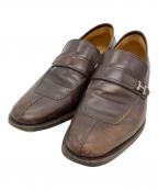 HERMESエルメス）の古着「MOCASSIN HO LOGO VEAU BOXBOUCLE PALLADIEE レザーシューズ」｜ブラウン