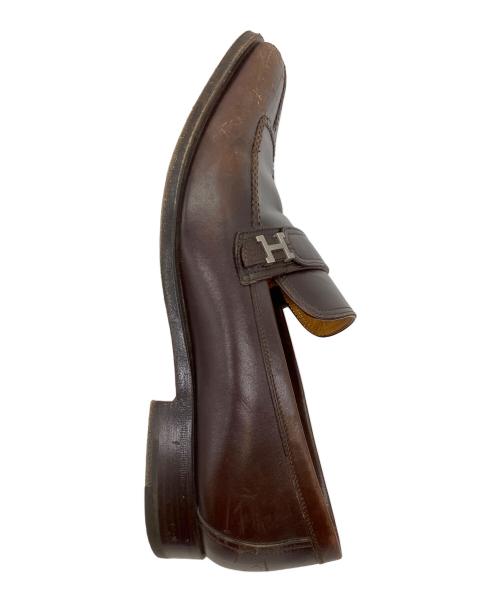 HERMES（エルメス）HERMES (エルメス) MOCASSIN HO LOGO VEAU BOXBOUCLE PALLADIEE レザーシューズ ブラウン サイズ:SIZE 42 1/2の古着・服飾アイテム