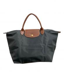 LONGCHAMP（ロンシャン）の古着「ルプリアージュ トップハンドルバッグ　トートバッグ」｜グレー×ブラウン