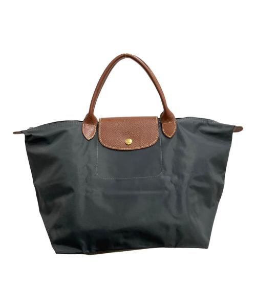 LONGCHAMP（ロンシャン）LONGCHAMP (ロンシャン) ルプリアージュ トップハンドルバッグ　トートバッグ グレー×ブラウンの古着・服飾アイテム