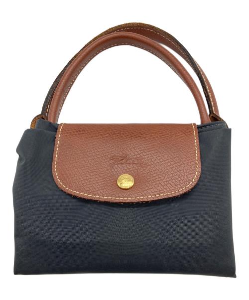 LONGCHAMP（ロンシャン）LONGCHAMP (ロンシャン) ルプリアージュ トップハンドルバッグ　トートバッグ グレー×ブラウンの古着・服飾アイテム