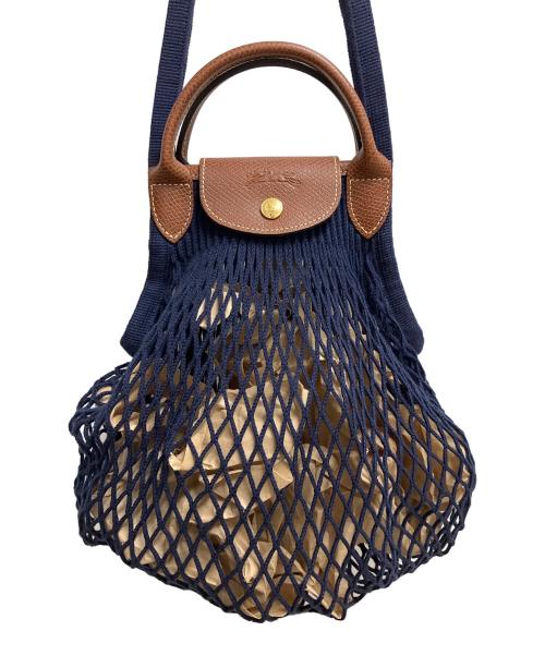 LONGCHAMP（ロンシャン）LONGCHAMP (ロンシャン) プリアージュフィレ　2WAYショルダーバッグ ネイビー×ブラウンの古着・服飾アイテム