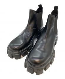 PRADA（プラダ）の古着「モノリス ブラッシュドレザー チェルシーブーツ サイドゴアブーツ」｜ブラック