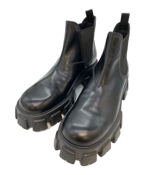 PRADA（プラダ）PRADA (プラダ) モノリス ブラッシュドレザー チェルシーブーツ サイドゴアブーツ ブラック サイズ:SIZE 11の古着・服飾アイテム