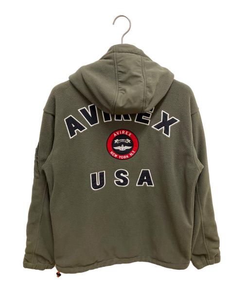 AVIREX（アヴィレックス）AVIREX (アヴィレックス) ヴァーシティー ロゴ フリース ジップパーカー フリースジャケット オリーブ サイズ:SIZE Mの古着・服飾アイテム