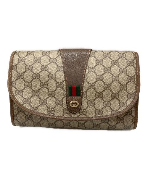 GUCCI（グッチ）GUCCI (グッチ) GGスプリーム クラッチバッグ ベージュ×ブラウンの古着・服飾アイテム
