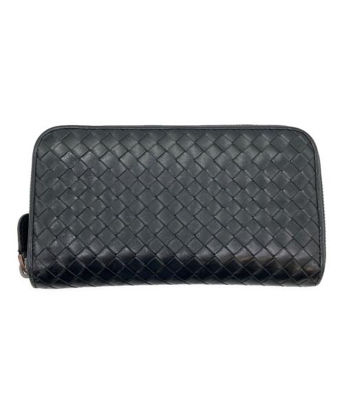 BOTTEGA VENETA（ボッテガベネタ）BOTTEGA VENETA (ボッテガベネタ) イントレチャート ラウンドファスナーウォレット ブラックの古着・服飾アイテム