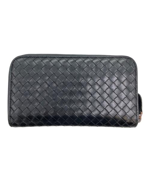 BOTTEGA VENETA（ボッテガベネタ）BOTTEGA VENETA (ボッテガベネタ) イントレチャート ラウンドファスナーウォレット ブラックの古着・服飾アイテム