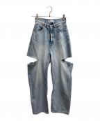 moussyマウジー）の古着「THIGH SLIT LOOSE STRAIGHT」｜スカイブルー