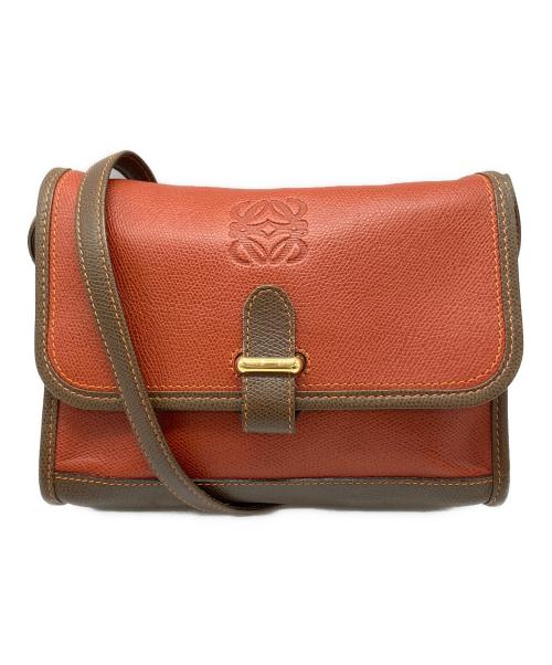 LOEWE（ロエベ）LOEWE (ロエベ) アナグラム レザーショルダーバッグ レッド×ブラウンの古着・服飾アイテム
