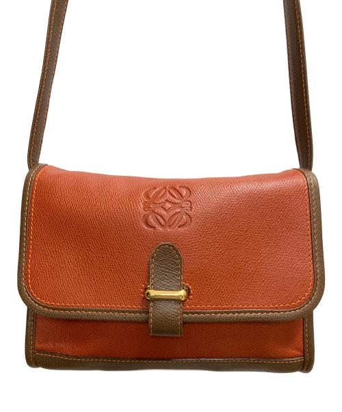 LOEWE（ロエベ）LOEWE (ロエベ) アナグラム レザーショルダーバッグ レッド×ブラウンの古着・服飾アイテム