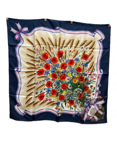 中古・古着通販】GUCCI (グッチ) 大判シルクスカーフ ネイビー