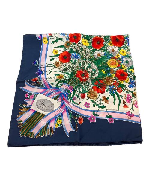 GUCCI（グッチ）GUCCI (グッチ) 大判シルクスカーフ ネイビーの古着・服飾アイテム