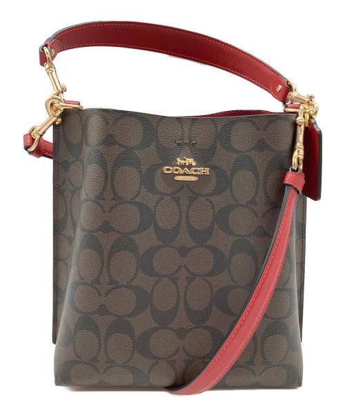 COACH（コーチ）COACH (コーチ) シグネチャー　モリー バケット バッグ 22 ブラウン×レッドの古着・服飾アイテム