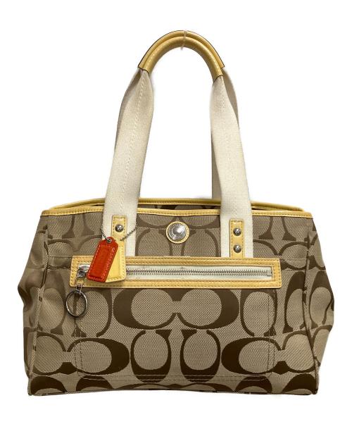 COACH（コーチ）COACH (コーチ) シグネチャー　トートバッグ ベージュ×ホワイトの古着・服飾アイテム