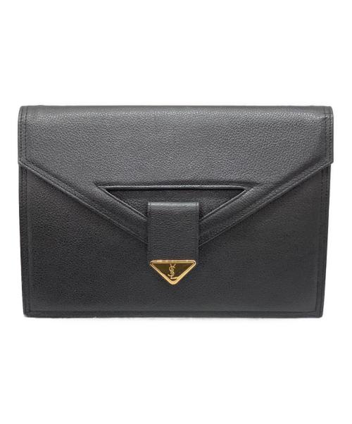 Yves Saint Laurent（イヴサンローラン）Yves Saint Laurent (イヴサンローラン) クラッチバッグ ブラック×ゴールドの古着・服飾アイテム