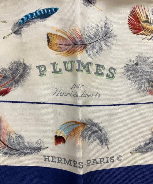 HERMES（エルメス）HERMES (エルメス) カレ90　PLUMES par Henri de Linares ブルーの古着・服飾アイテム