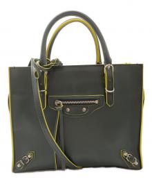 BALENCIAGA（バレンシアガ）の古着「ペーパーミニ 2WAYバッグ」｜ダークグリーン×イエロー