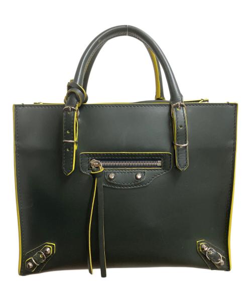 BALENCIAGA（バレンシアガ）BALENCIAGA (バレンシアガ) ペーパーミニ 2WAYバッグ ダークグリーン×イエローの古着・服飾アイテム
