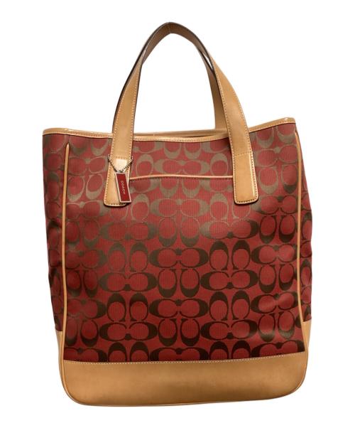 COACH（コーチ）COACH (コーチ) トートバッグ レッド×キャメルの古着・服飾アイテム