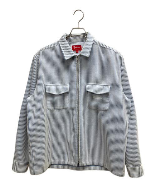 SUPREME（シュプリーム）Supreme (シュプリーム) 2-TONE CORDUROY ZIP UP SHIRT スカイブルー×ホワイト サイズ:SIZE Mの古着・服飾アイテム