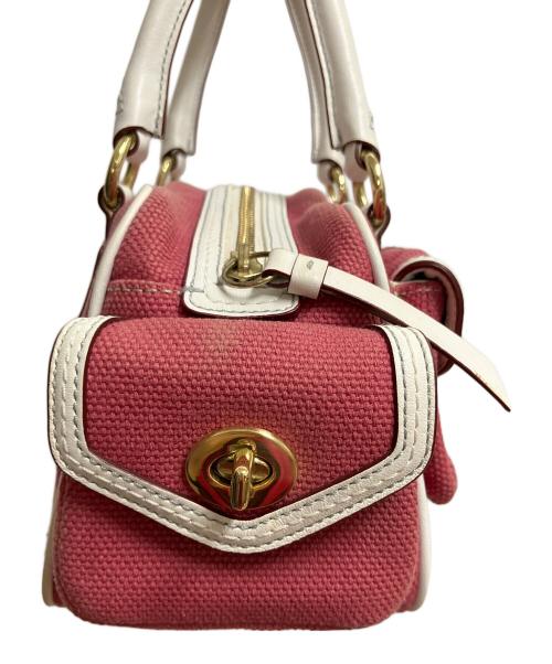 COACH（コーチ）COACH (コーチ) コットンツイル ギャラリー サッチェル ハンドバッグ レッド×ホワイトの古着・服飾アイテム