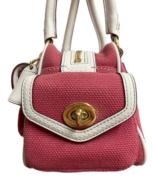 COACH（コーチ）COACH (コーチ) コットンツイル ギャラリー サッチェル ハンドバッグ レッド×ホワイトの古着・服飾アイテム