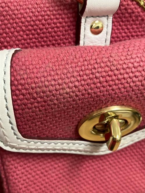 COACH（コーチ）COACH (コーチ) コットンツイル ギャラリー サッチェル ハンドバッグ レッド×ホワイトの古着・服飾アイテム
