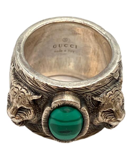 GUCCI（グッチ）GUCCI (グッチ) ガーデン タイガーヘッドシルバーリング シルバー×グリーン サイズ:11号の古着・服飾アイテム