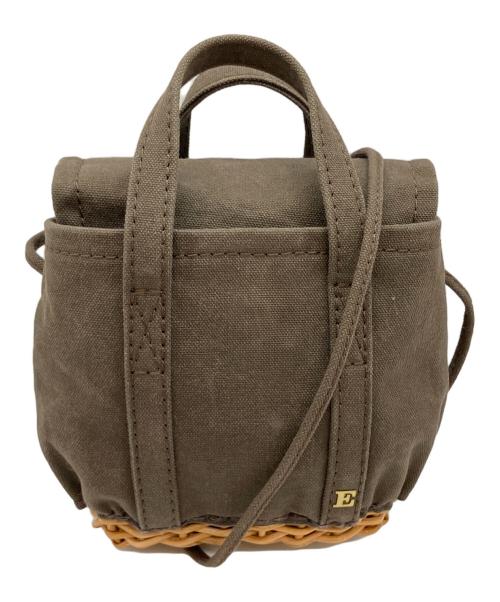 ebagos（エバゴス）ebagos (エバゴス) キャンバス・カゴ底ミニトート ショルダーバッグ オリーブ×ナチュラルの古着・服飾アイテム