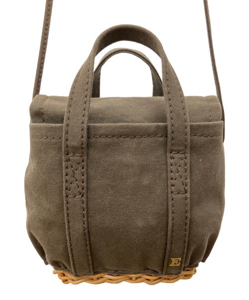 ebagos（エバゴス）ebagos (エバゴス) キャンバス・カゴ底ミニトート ショルダーバッグ オリーブ×ナチュラルの古着・服飾アイテム