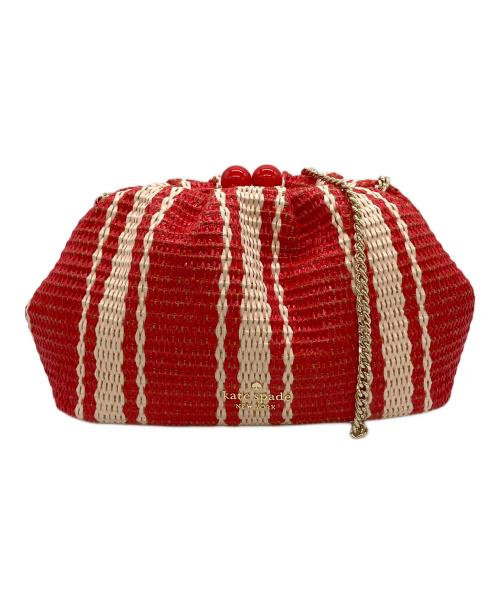 Kate Spade（ケイトスペード）Kate Spade (ケイトスペード) スクランチ ビーチ チェア ストライプ ストロー コンバーチブル クラッチ ショルダーバッグ レッド×ベージュの古着・服飾アイテム