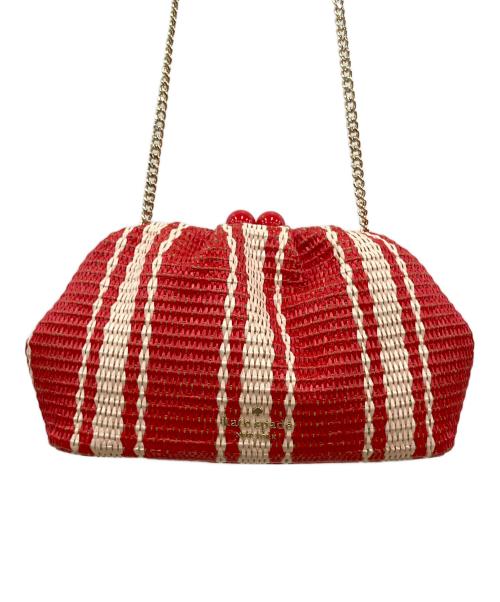 Kate Spade（ケイトスペード）Kate Spade (ケイトスペード) スクランチ ビーチ チェア ストライプ ストロー コンバーチブル クラッチ ショルダーバッグ レッド×ベージュの古着・服飾アイテム