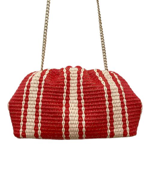 Kate Spade（ケイトスペード）Kate Spade (ケイトスペード) スクランチ ビーチ チェア ストライプ ストロー コンバーチブル クラッチ ショルダーバッグ レッド×ベージュの古着・服飾アイテム