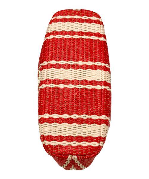Kate Spade（ケイトスペード）Kate Spade (ケイトスペード) スクランチ ビーチ チェア ストライプ ストロー コンバーチブル クラッチ ショルダーバッグ レッド×ベージュの古着・服飾アイテム