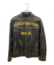 HARLEY-DAVIDSON（ハーレーダビッドソン）の古着「1903 Collection Forge Distressed Leather Jacket」｜ブラック