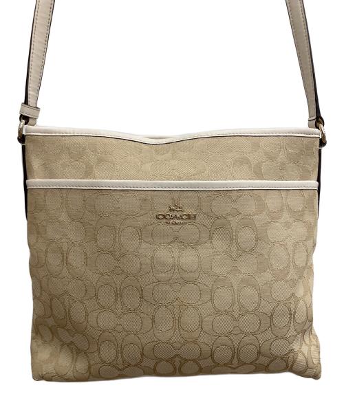 COACH（コーチ）COACH (コーチ) シグネチャー ショルダーバッグ ベージュ×アイボリーの古着・服飾アイテム